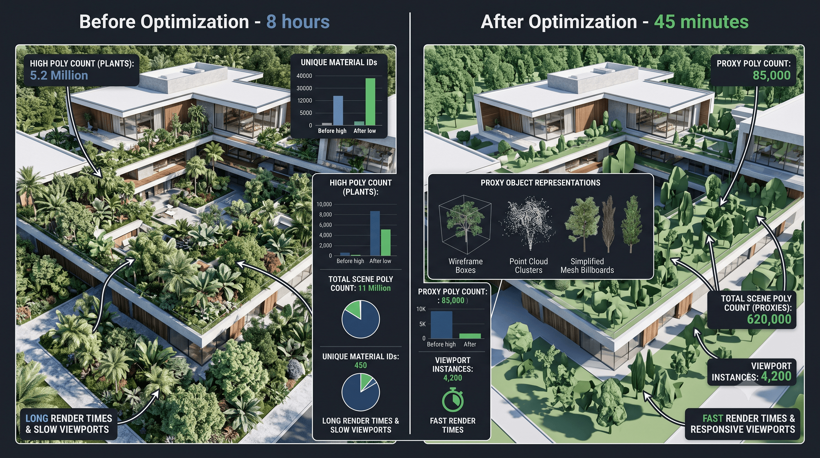 render süresi optimizasyonu önce sonra karşılaştırması — proxy kullanımı
