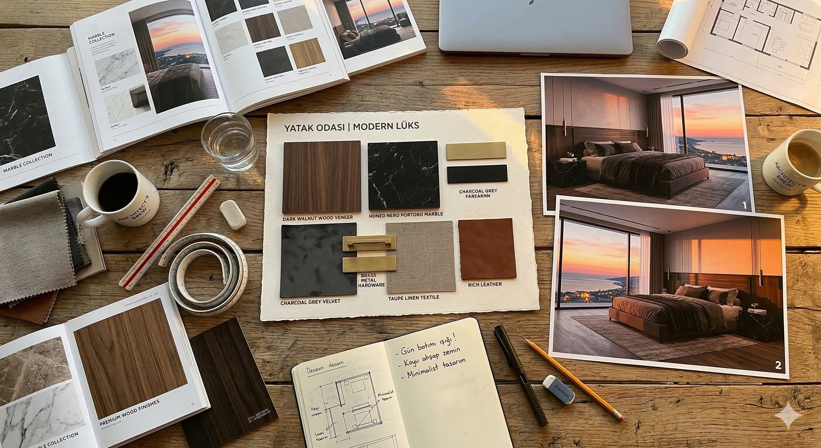 Konsept geliştirme için kullanılan materyal ve renk panoları