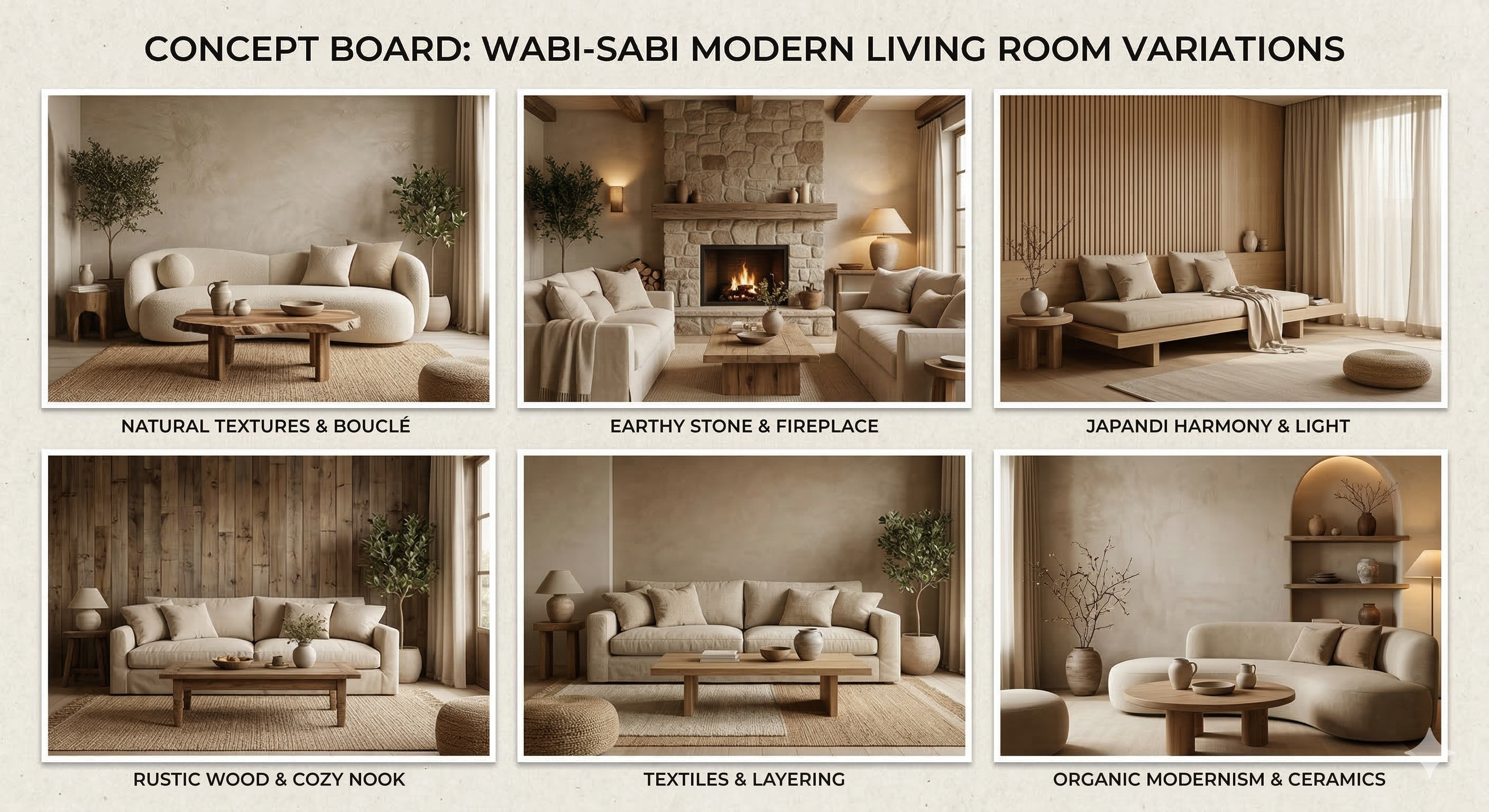 Kısa sürede AI araçları ile üretilmiş sıcak bir oturma odası kolajı