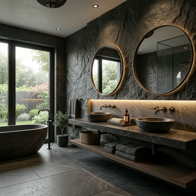 Lüks Siyah Taş Banyo AI Çıktısı